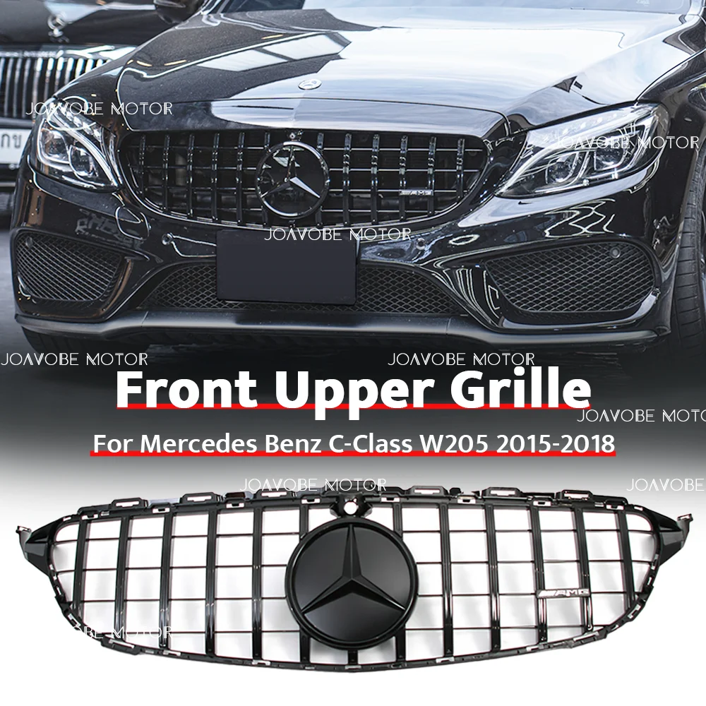 

Глянцевая черная передняя решетка в стиле GTR с черной новейшей 3D-эмблемой для камеры Mercedes Benz C-Class W205 S205 C205 A205 2015-18 W/360