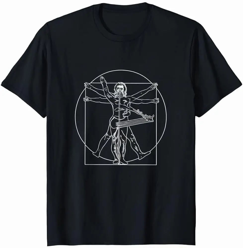 Retro Vitruvian Man Guitar Rock Men Women Funny Guitar T-Shirt High Quality 100%Cotton Short Sleeve