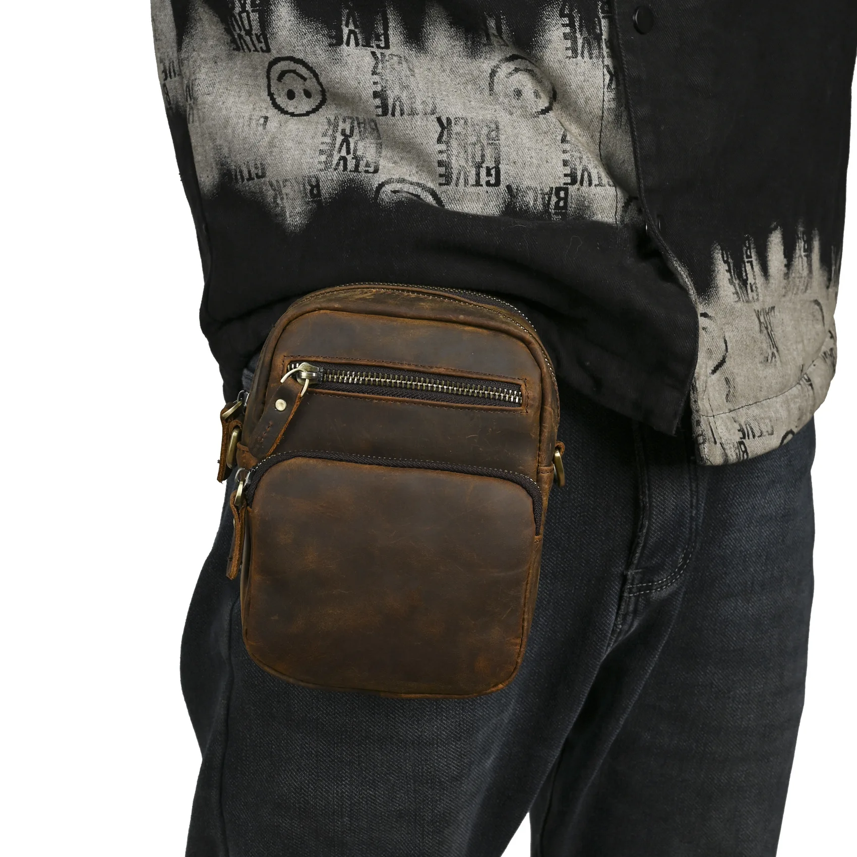 2026 Cowide Genius Leather Men Crossbody Bags Vintage 7 Inch Phone Camera Outdoor Waist Bags For Travel Daily Use