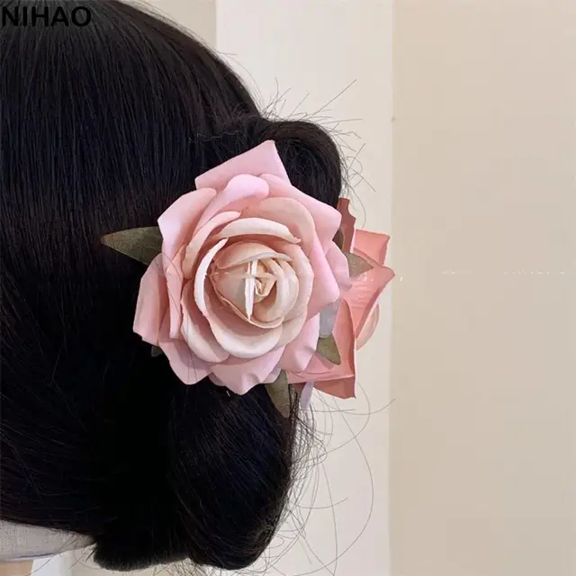 Fashion Peony Flower Hair Claw Cloth Shark Clip Rose Hair Clip Cute Hairpin Korean Style Headwear Large Shark Clip Daily