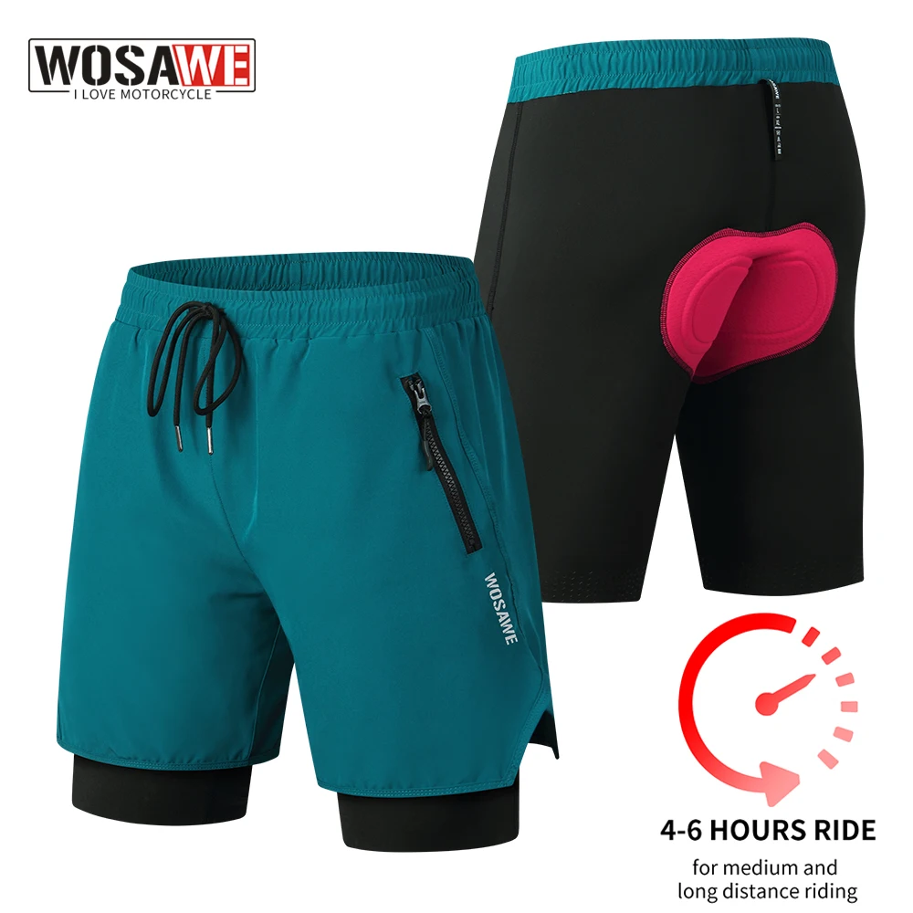 WOSAWE Motorcycle Shorts Summer 2 in 1 Short Pants Soft Padded Quick Dry Outdoor Sports MTB Bike Downhill Workout Running Shorts