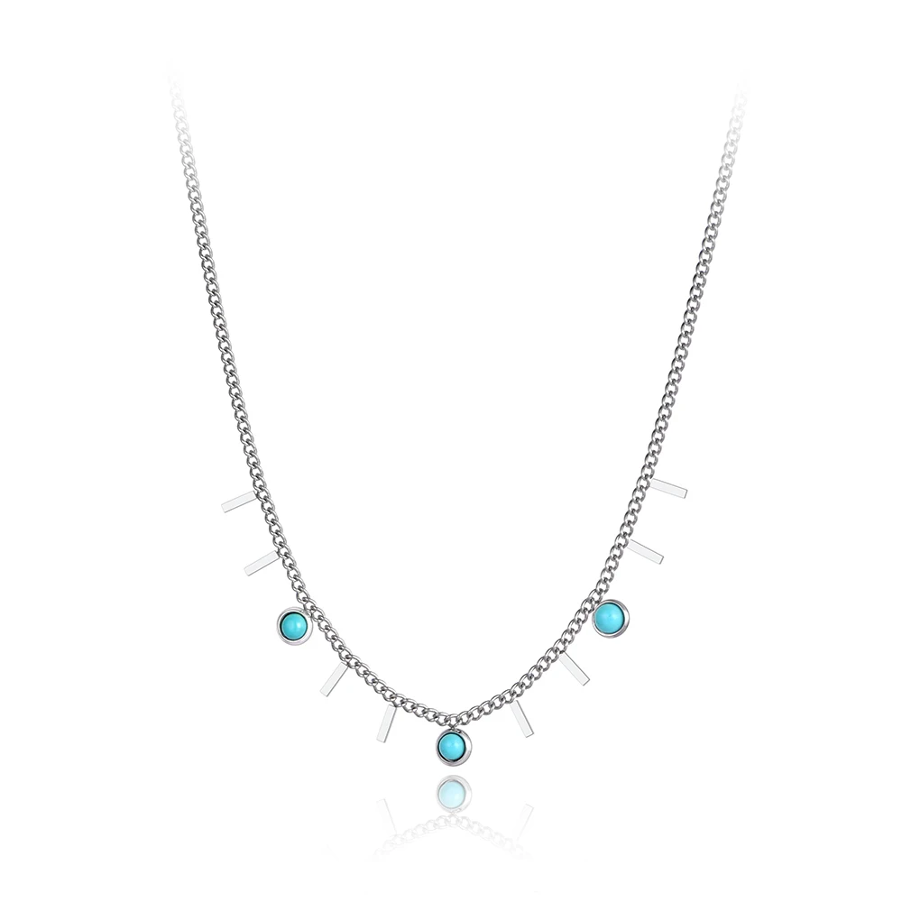 Titanium Stainless Steel Turquoise Charm Pendant Necklace Jewelry Trendy Bohemia Party Choker Necklace For Women N21229