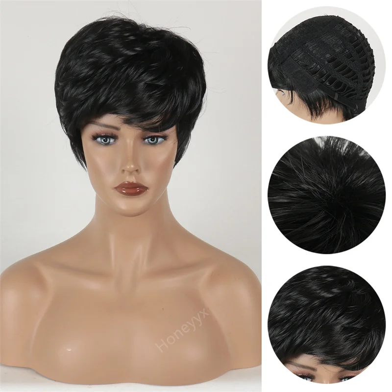 

Short Hair Black women's Wig Heat Resitant Synthetic Hair Party Cosplay Costume Curly Wigs Peluca