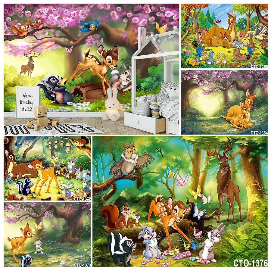 Princess Bambi of Fawn Thumper Flower Butterfly Jungle Forest Custom Backdrop Birthday Party Decoration Background Banner