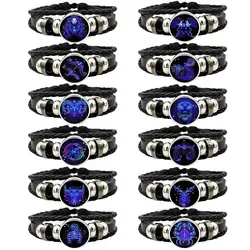 Handmade Bracelet With 12 Zodiac Signs Spirit Bracelet Adjustable 12 Zodiac Signs PU Leather Bracelet Luminous 12 Zodiac Signs
