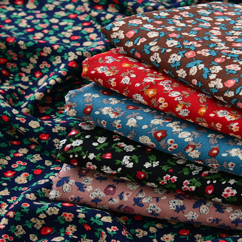 Floral Pastoral Viscose Fabric Dark Color Thin And Light Breathable for Sewing Clothes Rayon by Half Meter