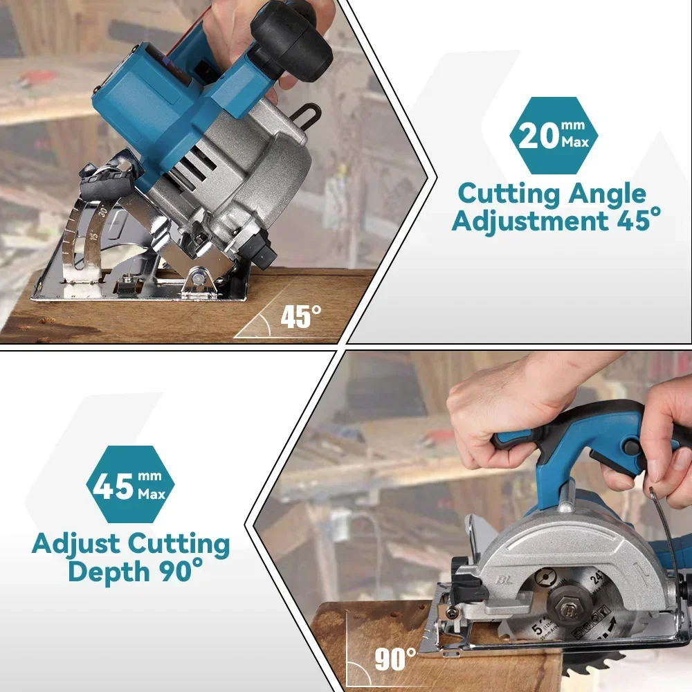 5 Inch 125mm Brushless Cordless Efficient Electric Circular Saw 0° to 45° Adjustable Wood Cuttiing Machine For Makita 18VBattery