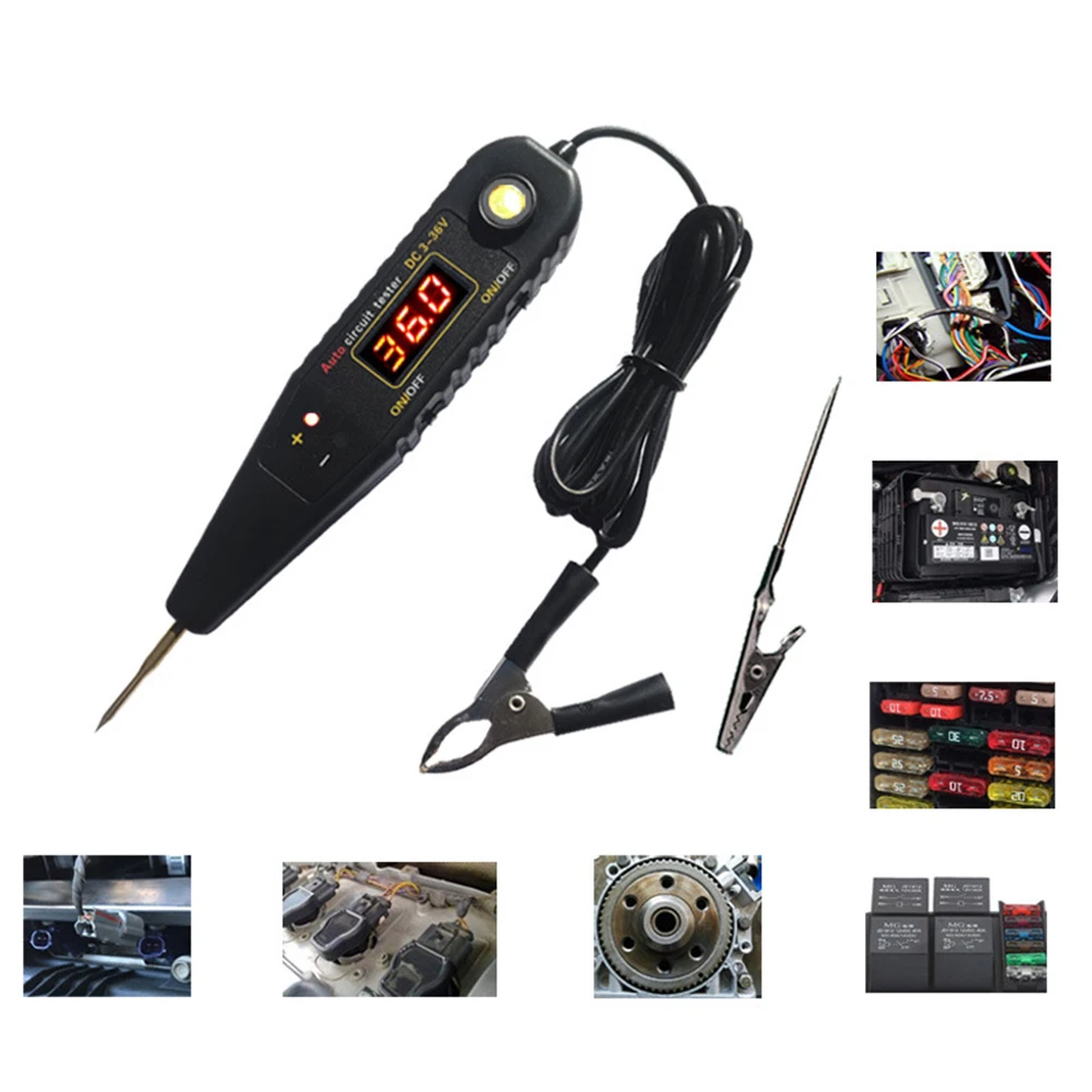 

DC36 Car Circuit Tester Vehicle Power Circuit Fault Finder Digital Display Detector With Voltmeter LED Lights Diagnostic Tool