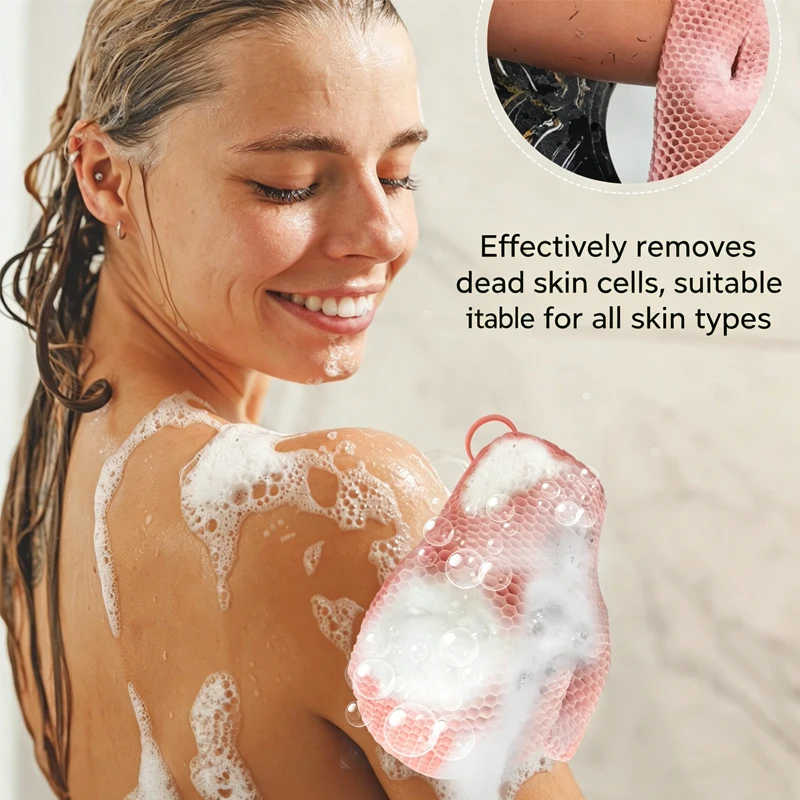 Guante exfoliante para ducha con tejido de nido de abeja colorido y material antibacteriano de TPU de alta elasticidad - suave, seguro y duradero