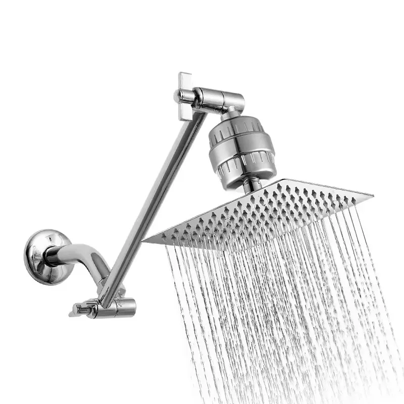 High Quality 15 Grade Filter Chrome Overhead Extended Shower Arm Light Emitting Diode Bathroom Shower Room Accessories