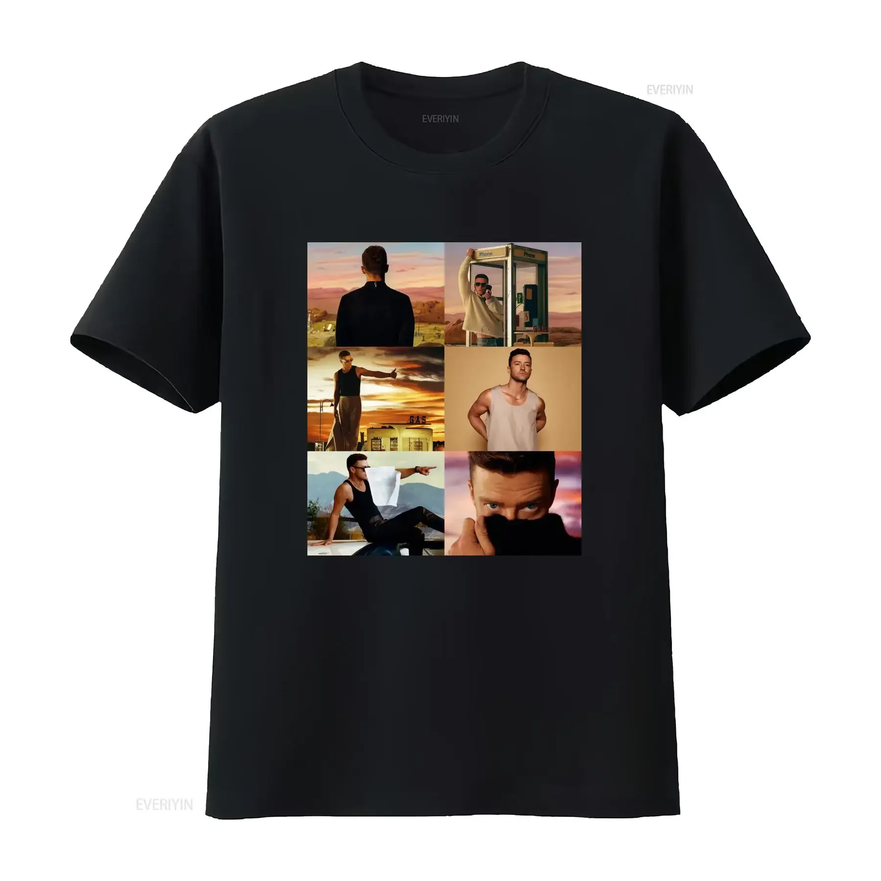 Vintage Pop Singer Justin Timberlake Collage Print Casual T Shirt vintage Washed homme Stretched graphic Breathable