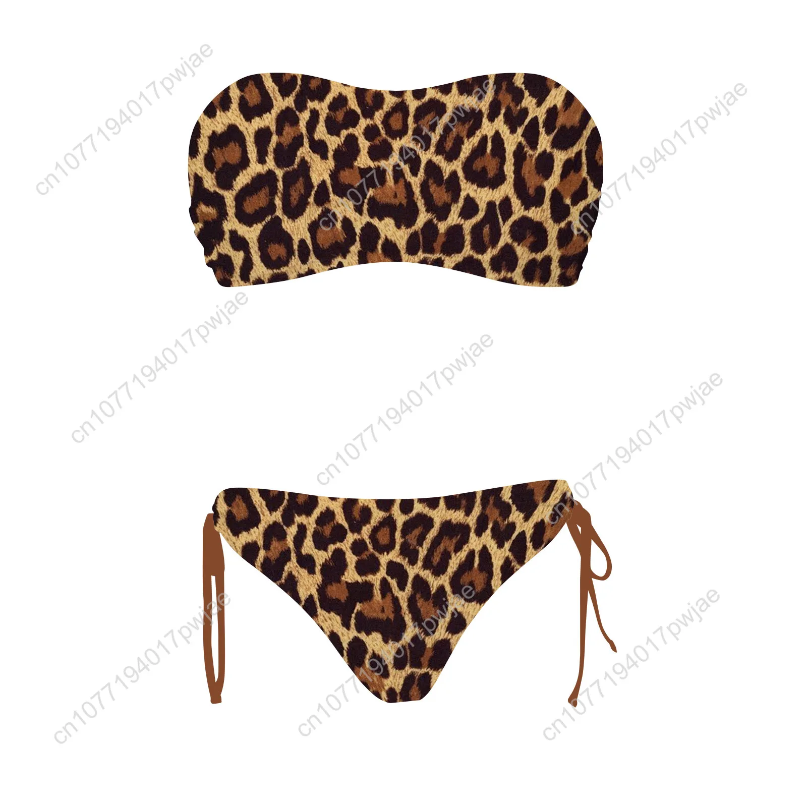 

Leopard Print Pattern Custom Swimsuit Womens Drawstring Two Piece Set Bathing Suits Swimwear Pool Party Beach Bikini Beachwear