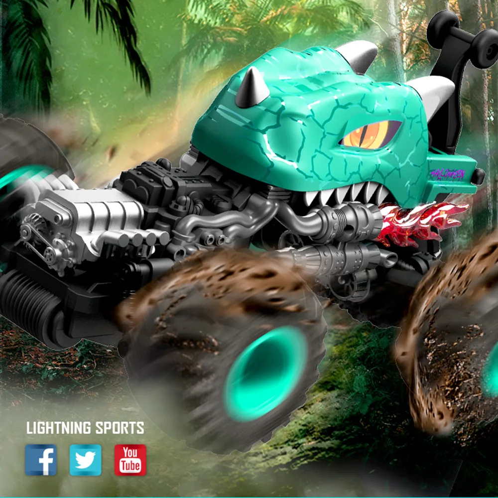 EBOYU FD22161 RC Rolling Stunt Car 2.4Ghz 4CH 360 Rolling Twister with Light Remote Control Dinosaur Toys Car Vehicles for Kids