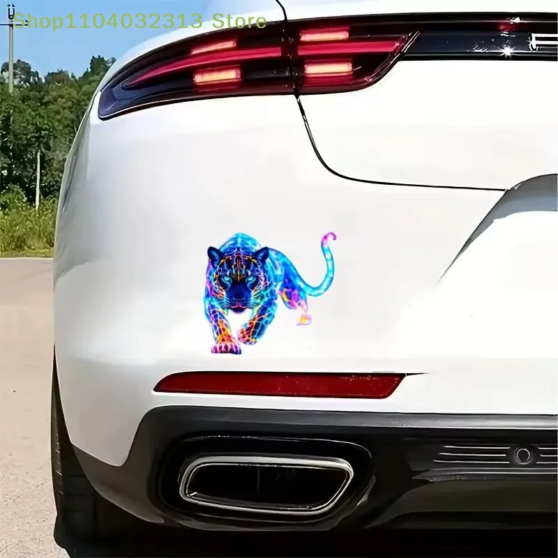 petiteNeon Leopard Motorcycle Fuel Tank Stickers Waterproof UV Resistant Decals for Scooter Front Bumper Helmet Riding Decor