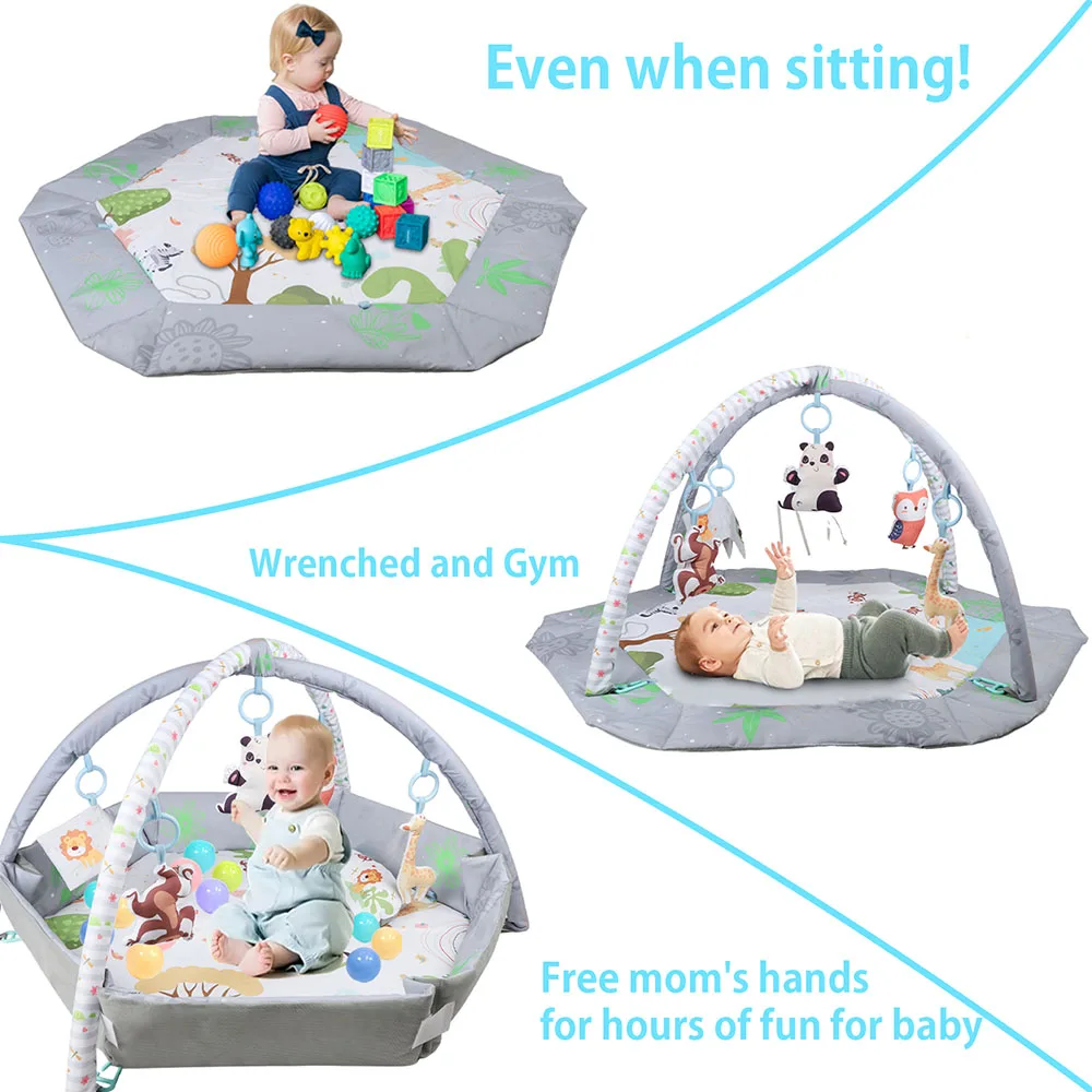 Baby Gym Play Mat, 8-In-1 Tummy Time Mat & กิจกรรมยิม, ล้างทําความสะอาดได้เด็กกิจกรรม Play Mat 5 ของเล่น, ทารก Play Mat