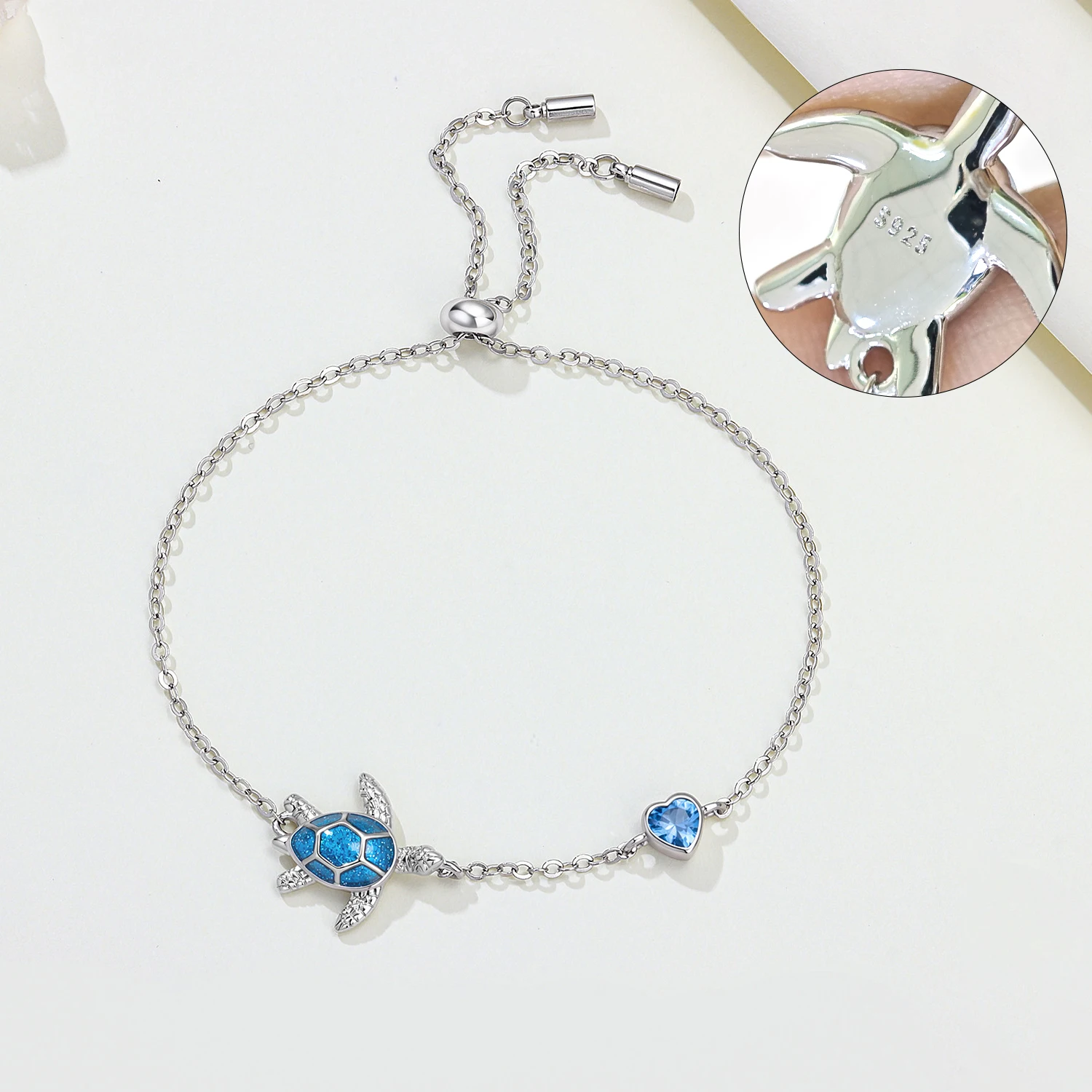 MISEFF S925 Sterling Silver Bracelet Chain Shell Starfish, Dolphin, Sea Turtles Adjustable Chain Bracelet Elegant Jewelry Gifts