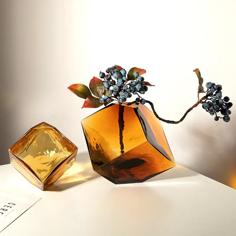 for Concave Rubik's Cube Hydroponic Glass Vase Home Soft Flower Arrangement Crafts Geometric Vase Ornament Stained Glass