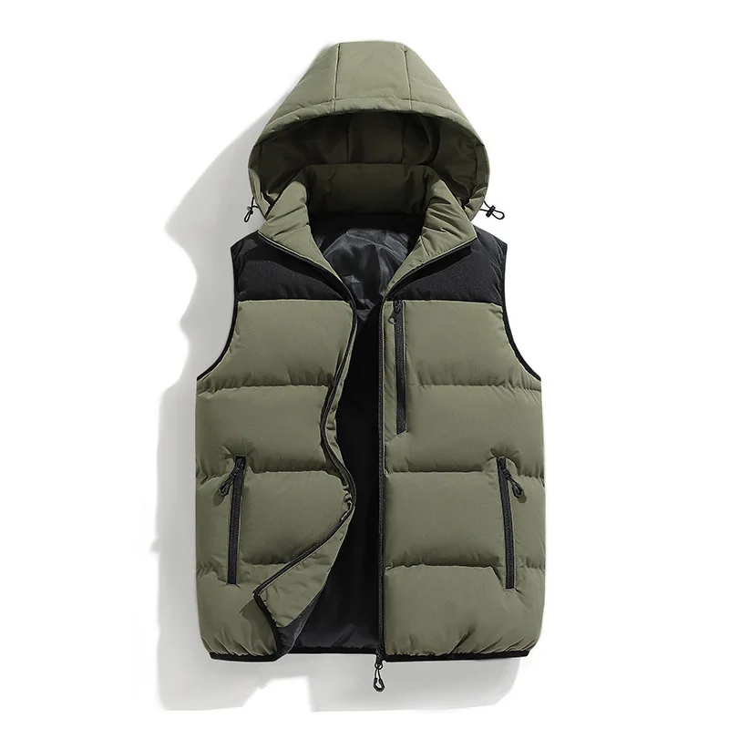 

Men's Vest Jacket Multi-Pocket Waterproof Hooded Puffer Gilet for Women Vest Detachable Hood Fleece Lining Warm Sleeveless Coat