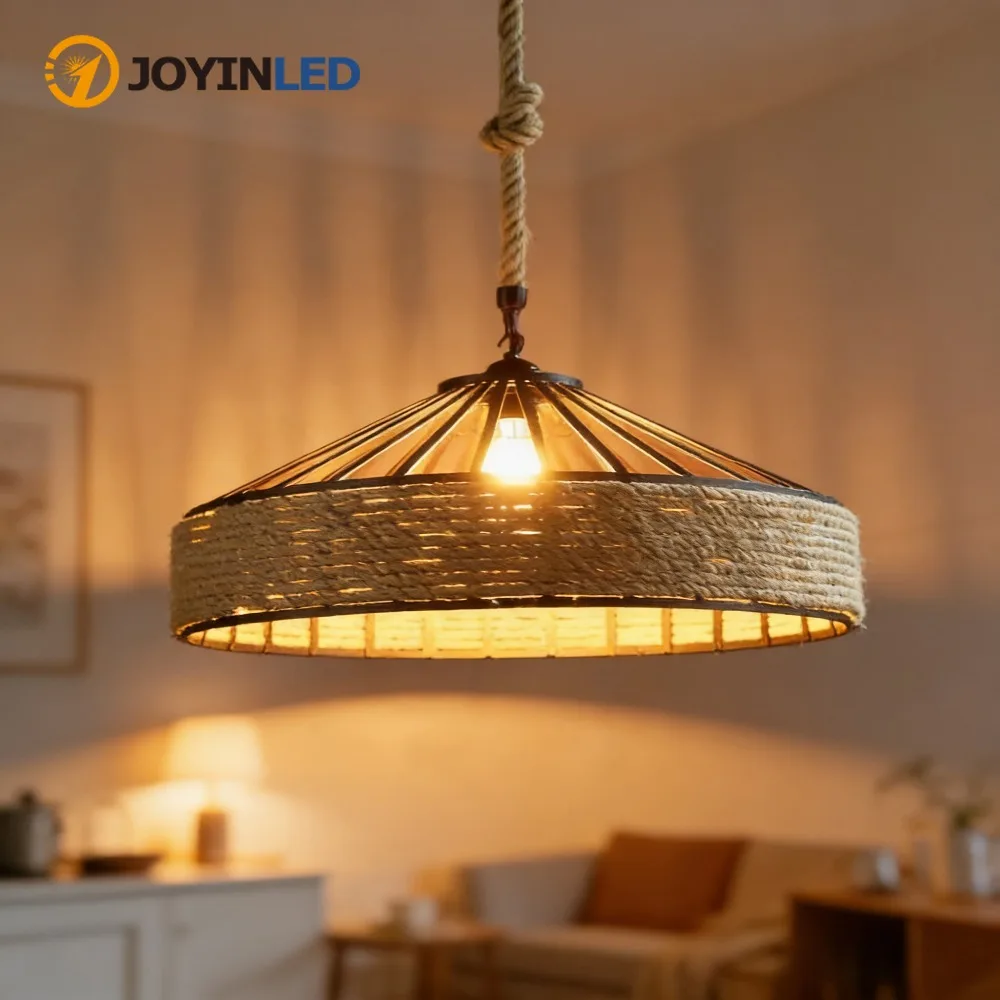 

JOYINLED 30/40 см подвесной светильник из джутовой веревки, промышленный подвесной светильник в деревенском стиле для кофе, бара, ресторана, кафе, гостиной