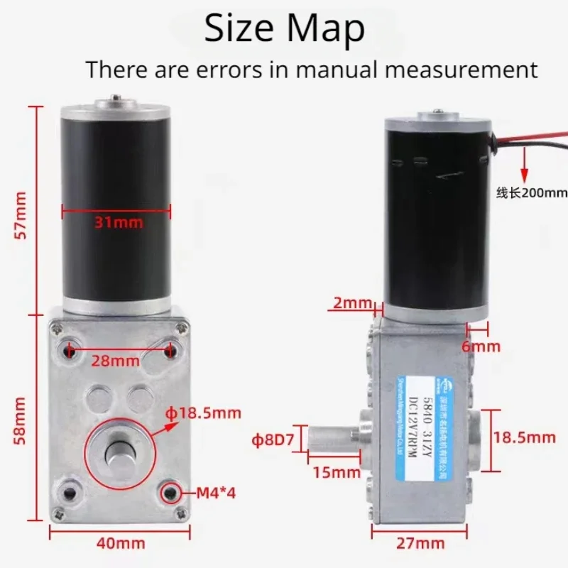 5840-31ZY Worm Gear DC Gear Motor 12v24v 7RPM-470RPM Adjustable Speed Reverse Self-Locking High Torque Double Shaft Gear Motor