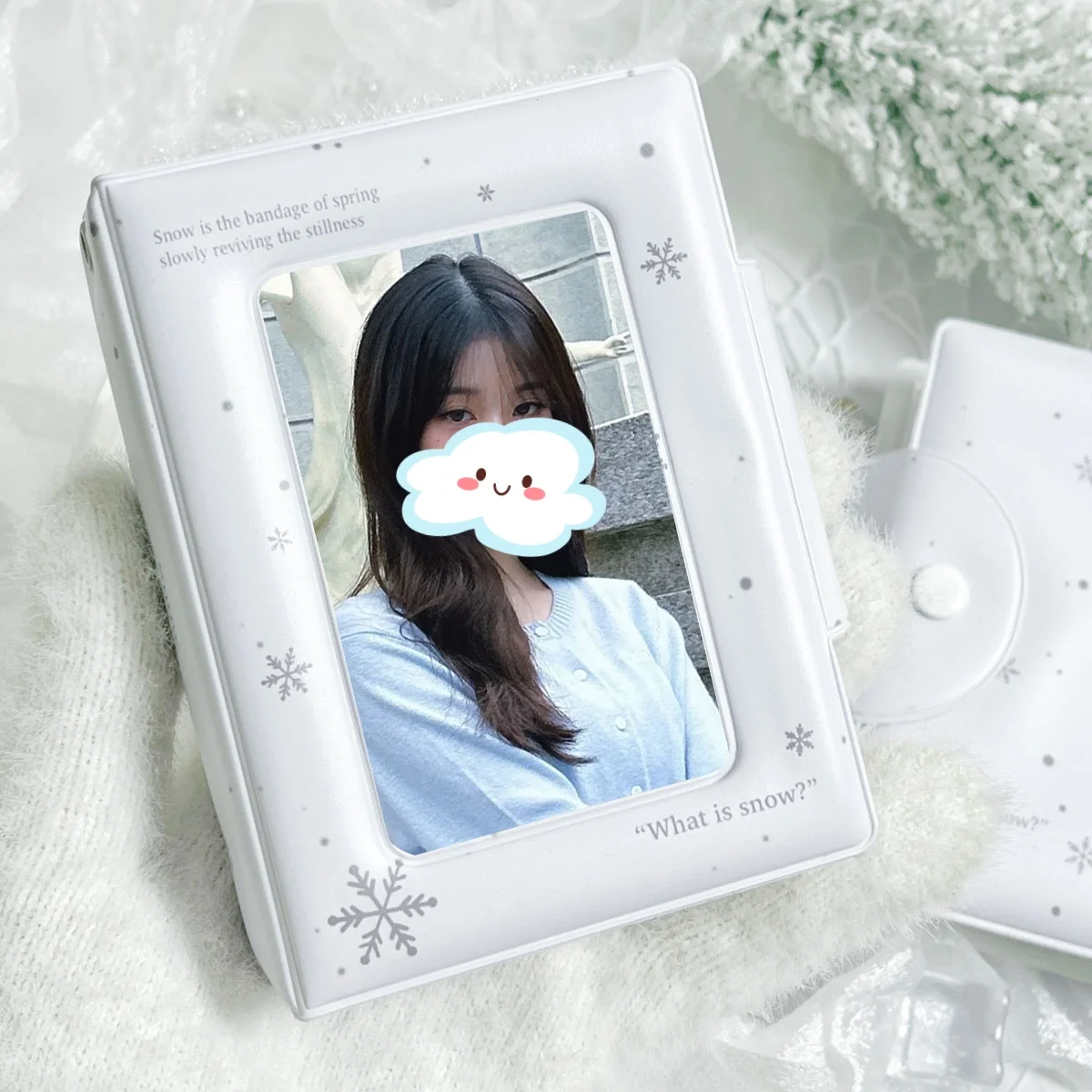 Simple White Snowflake Photo Card Holder, Kpop Idol Album Photo Card Album, Made of Pu Material, Suitable for 3-3.5 Inch Polaroid Mini Photo Cards, Polaroid Photo Cards, Anime and Game Photo Card Storage and Display