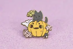 Pumpkin Cat n Ghost Bat Enamel Pin