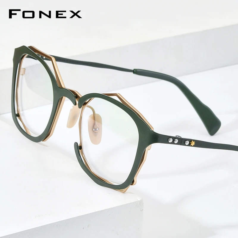 FONEX Pure Titanium Glasses Frame Men New Retro Vintage Square Eyeglasses Women Eyewear F85729