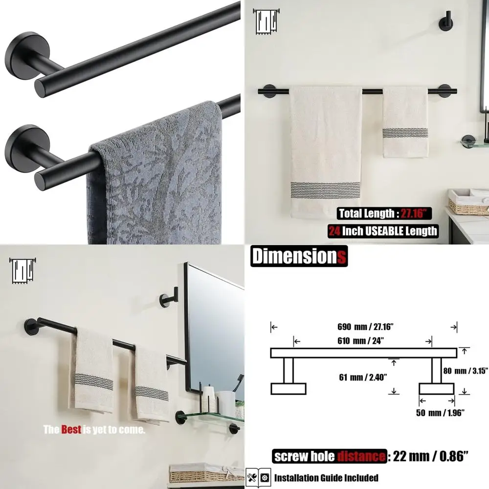 

Матовая черная 27-дюймовая настенная вешалка для полотенец, нержавеющая сталь 304, утолщенная 0,8 мм, держатель для полотенец для ванной комнаты, прочный и стильный матовый