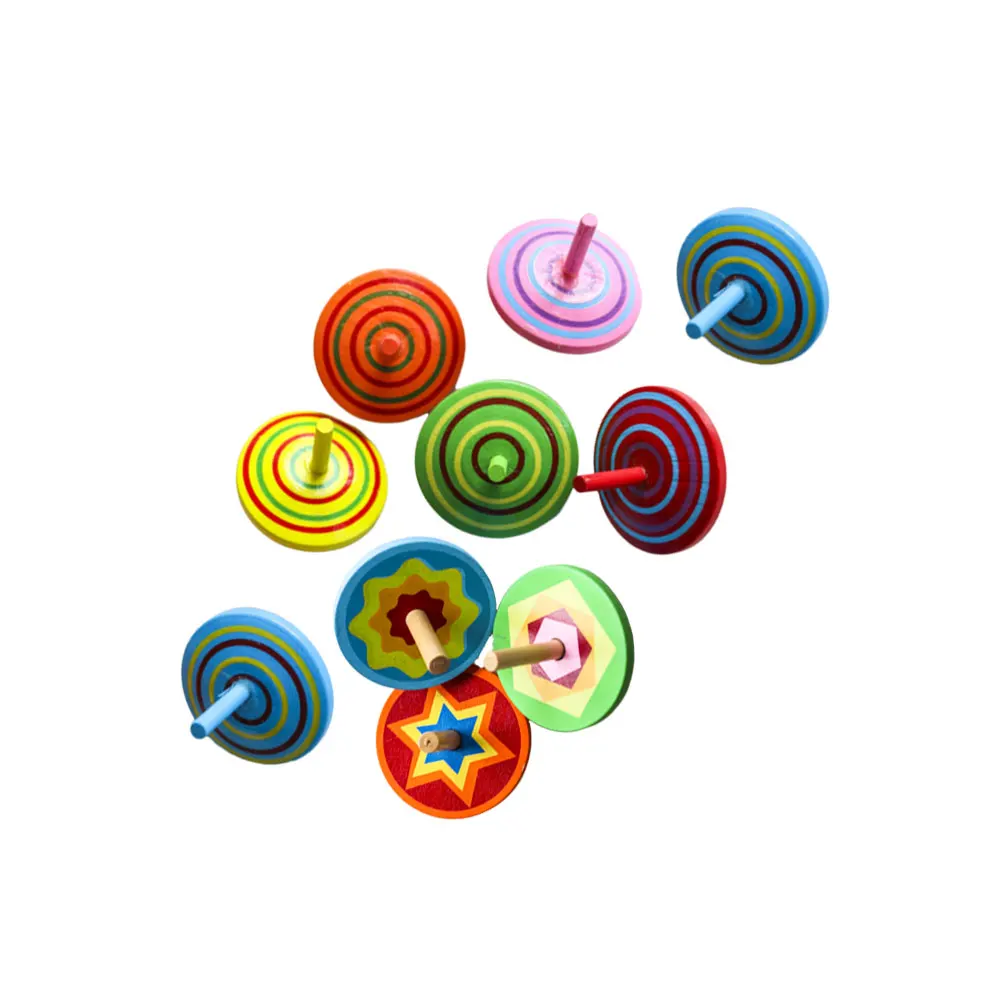

Mini Wooden Spinning Tops Bright Friendly Paint Kids Toy Safe Use Hand Eye Coordination Retro Building Blocks