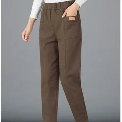 Spring Autumn Women's Clothing Solid Color High Waist Pockets Elastic Casual Elegant Trouser Suits Trousers Straight Pants