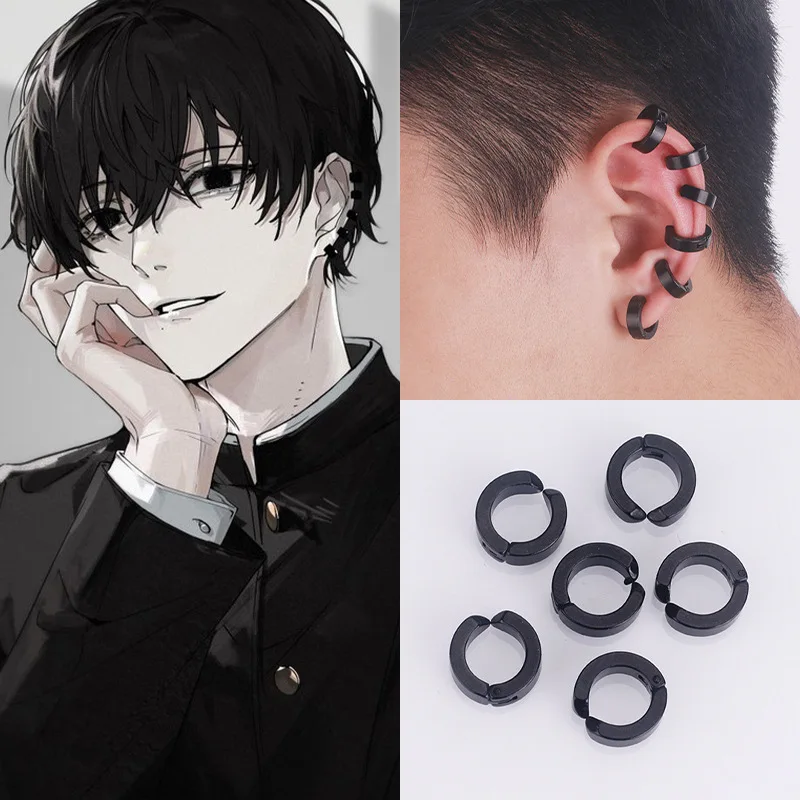 Chainsaw Man Cosplay Earrings For Adult Yoshida Hirofumi 6pcs Black Ear Clips Japanese Anime Costume Accessories Comic-con Props