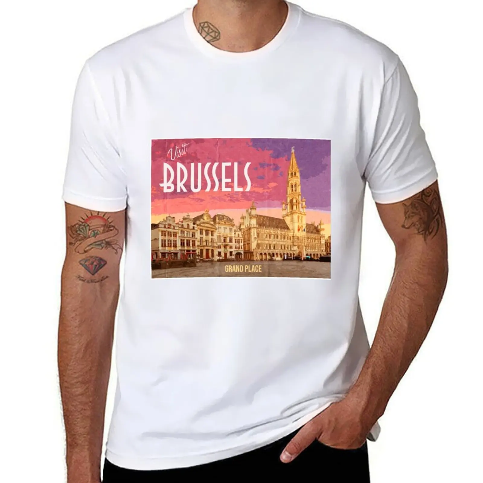 

Vintage Looking Grand Place Brussels T-Shirt t shirts for man graphic funny cotton t shirt man T-Shirt