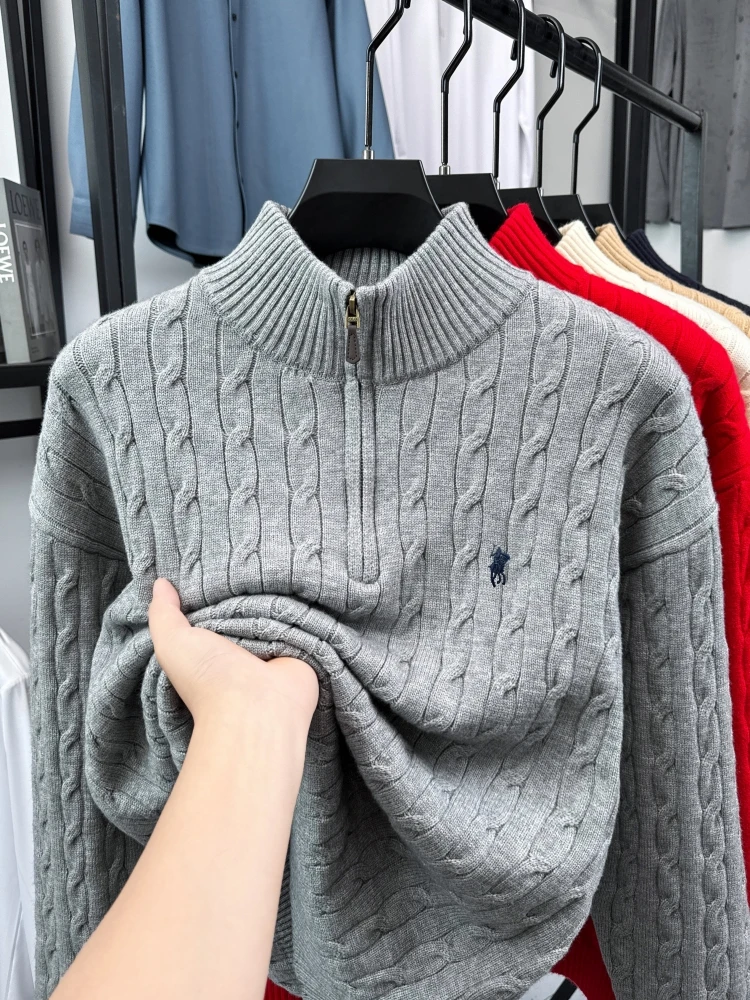 Hochwertige Markenmode 2026 Retro Stehkragen Reißverschluss Bestickter Pullover Personalisierter Exquisiter Jacquard Herbst-Winter-Strickwaren – Detail 9