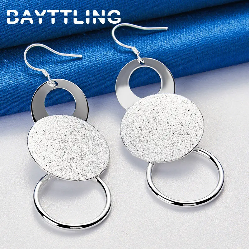 

New Trendy 925 Sterling Silver Earrings 75MM Frosted 3 Round Earrings For Women Party Favors Wedding Jewelry Accessories