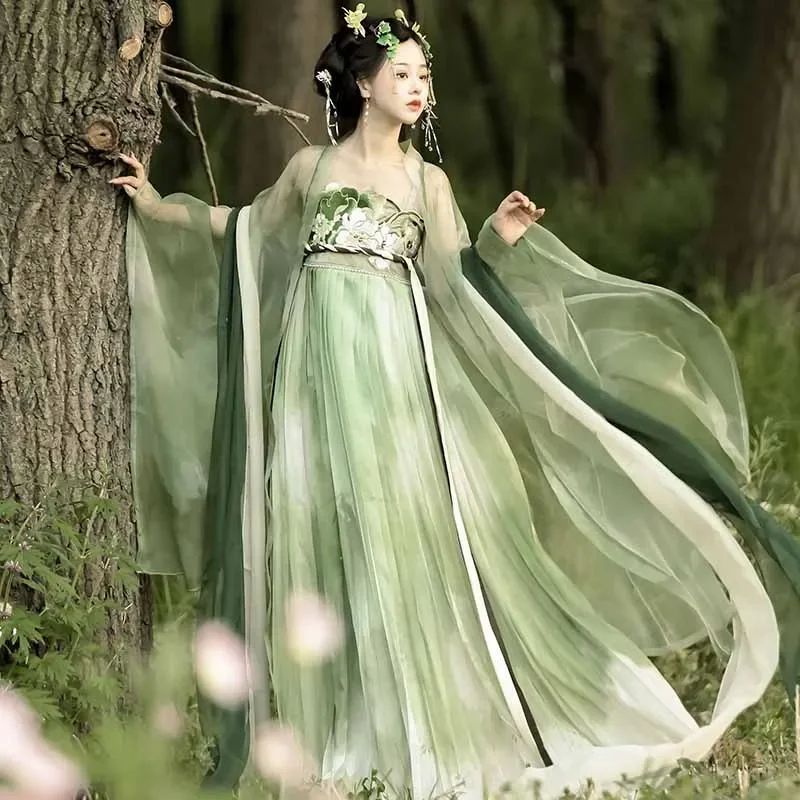 

Women Hanfu Dress Chinese Traditional Embroidery Green Hanfu Female Halloween Carnival Cosplay Costume Party Hanfu Dress