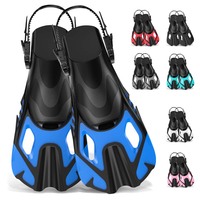Snorkel Fins Swim Fins Travel Size Short Adjustable for Snorkeling Diving Adult Men Women Unisex Open Heel Swimming Flippers