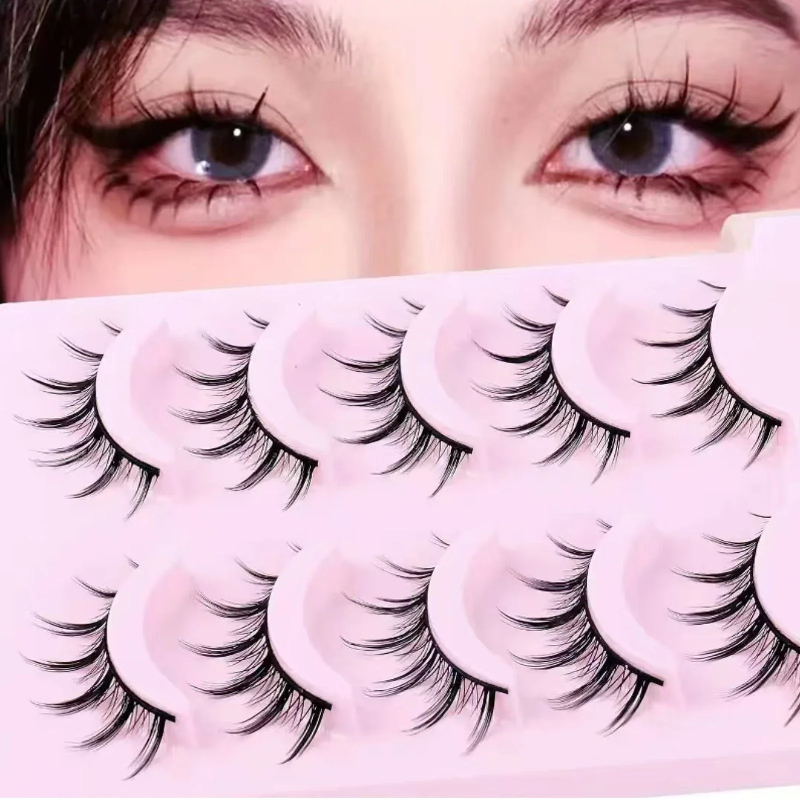 5-Pairs Fluffy & Soft 3D Cross Style False Eyelashes - Natural Look, Enhances Makeup, Lightweight, Reusable Lashes Set