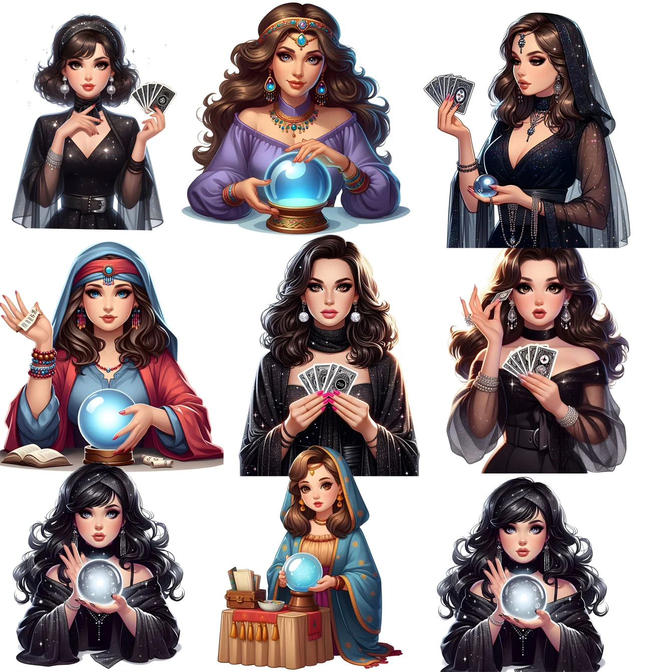 17pcs Beauty Dealer/Crystal Ball Witch stickers Funny Diary Decoration DIY Scrapbooking Journal Phone Diary Album Planner