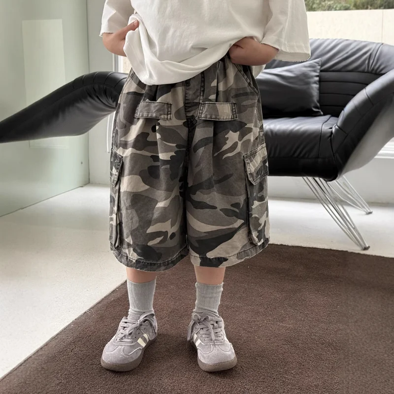 

Baby Boy Camouflage Outfit Cargo Shorts Summer 2025 New Summer Trend Children's Mid Five Quarter Pants Trendy Style