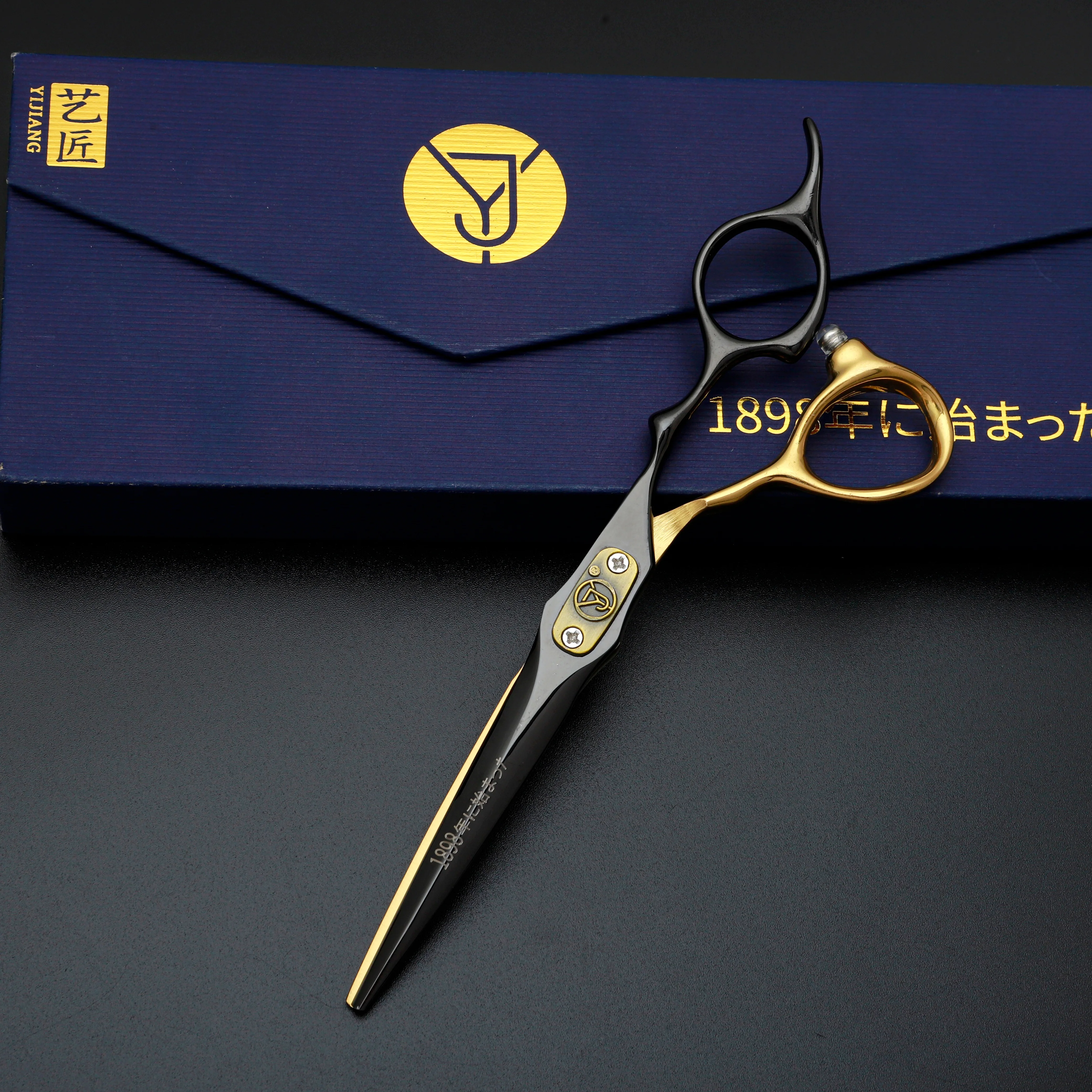Black Gold Pattern Cap Plate Smoking Pipe Handle Professional High-End Hairdressing Scissors, Suitable for Salon Stylists and Ho