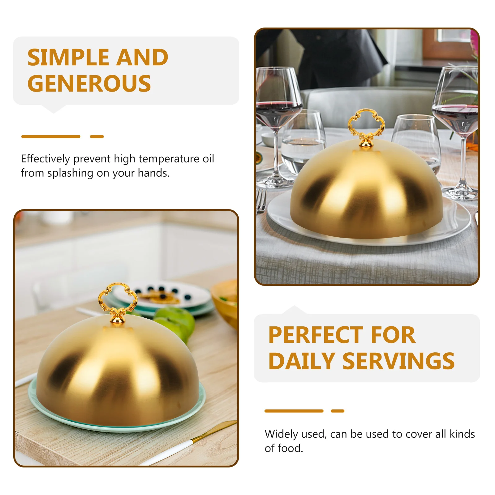 

Stainless Steel Food Steak Cover Cover Food Protector Golden Oil proof Dish Kitchen Cookware Parts