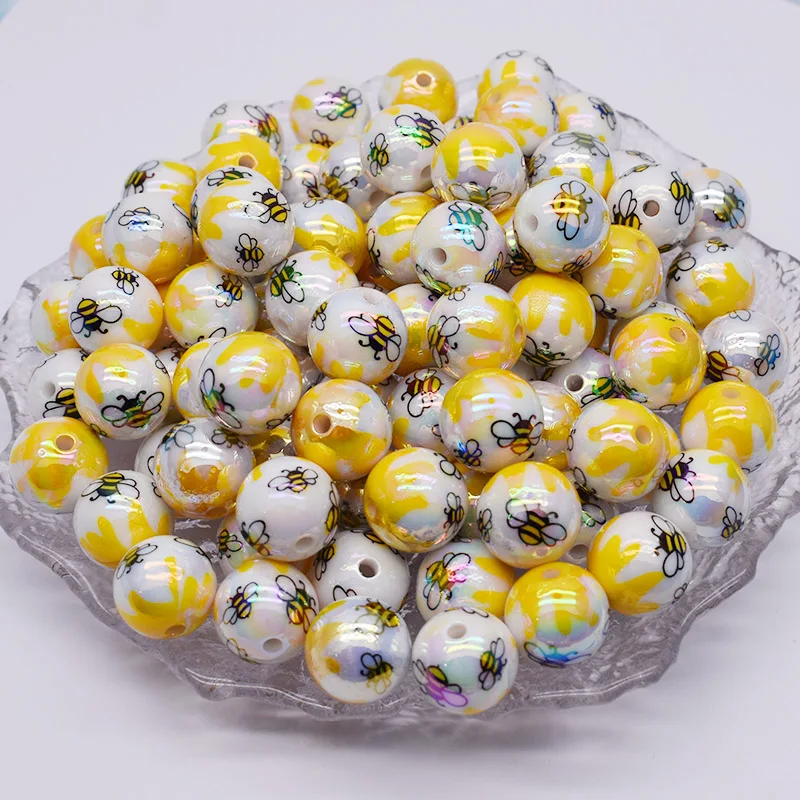 10pcs 16mm Acrylic Beads Cartoon Honeybee Loose Spacer Beads For Jewelry Making Bracelet Necklace Handmade Craft