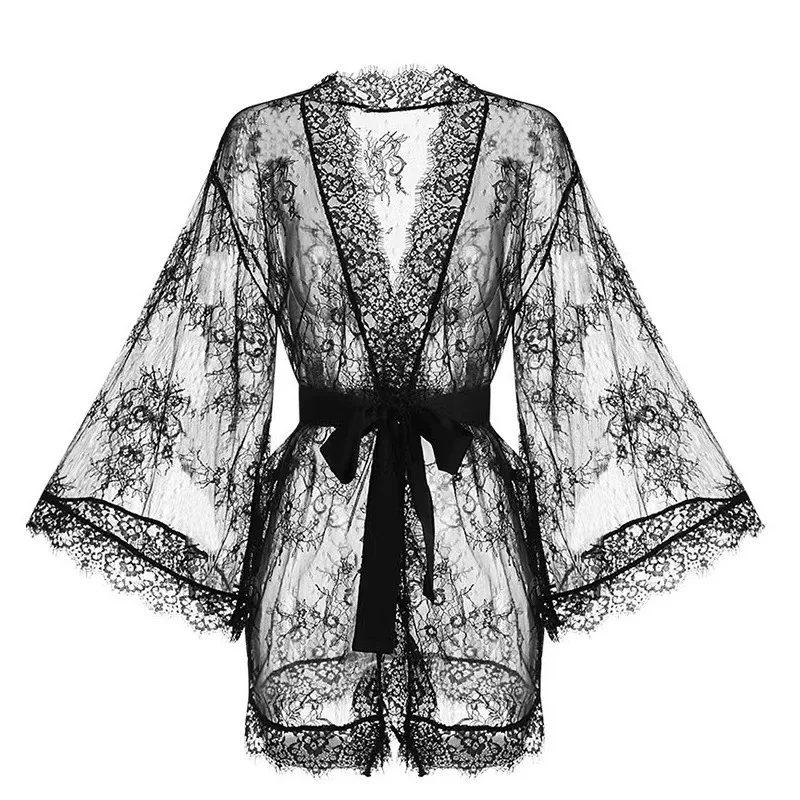 Sexy Lace Ladies Single Size Loose Black and White Bathrobes 264 image 3