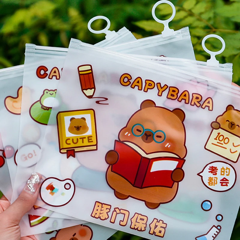 โปร่งใสกันน้ําการ์ตูนน่ารัก Capybara แฟ้มกระเป๋าซิปกระเป๋าเปิดขนาดใหญ่แบบพกพากระเป๋าอุปกรณ์โรงเรียน