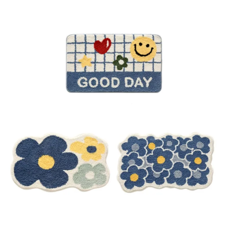 Inyahome Flower Shaped Bathmats Non-Slip Plush Shaggy Bath Carpet For Kids Bathroom Floor Tub and Shower Mats Badezimmer Teppich