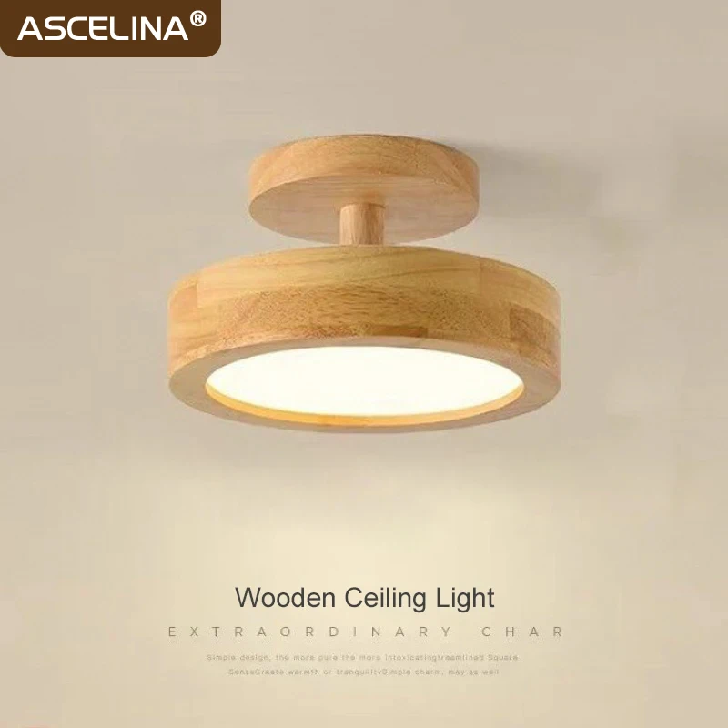 Nordic Wooden Ceiling Light Minimalist Round Lamp For Hallway Bedroom Balcony Living Room Study Indoor LED Lighting Fixtures