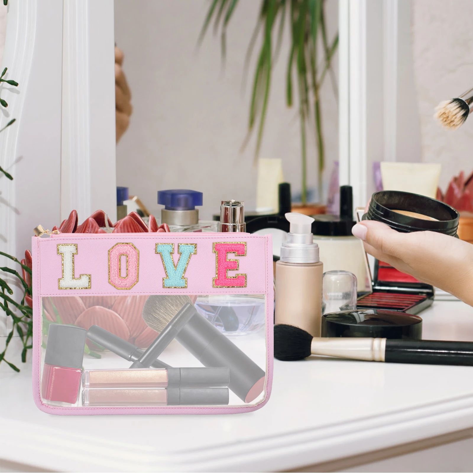 

PVC Waterproof Zipper Bag Women Travel Snack Storage Toiletry Makeup ganizer Reusable Portable Pouch Brush Holder
