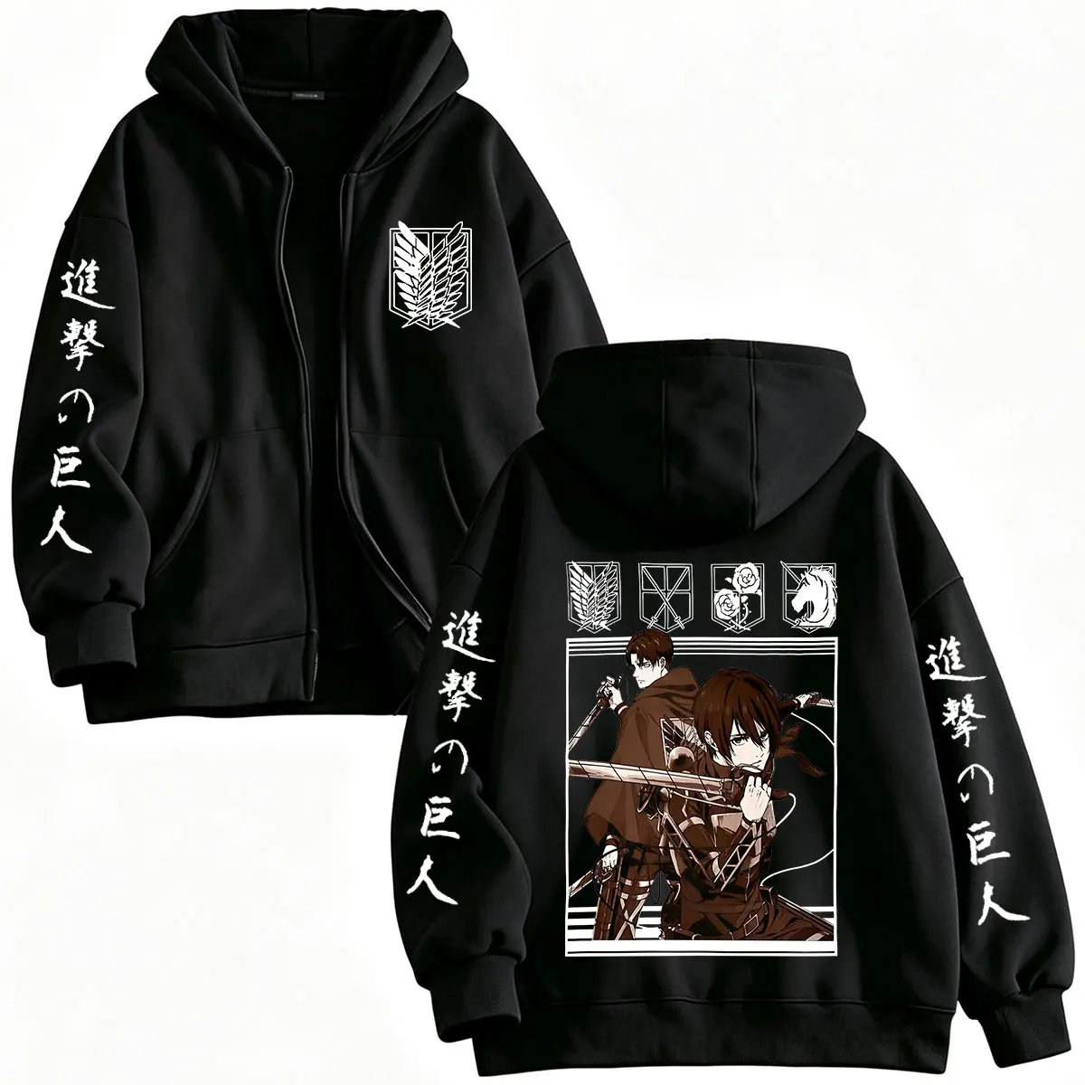 Anime Attack on Titan Mikasa Ackerman Eren Jaeger Zipper Hoodies Men Clothing Fashion Long Sleeves Zip Up Sweatshirts Jackets