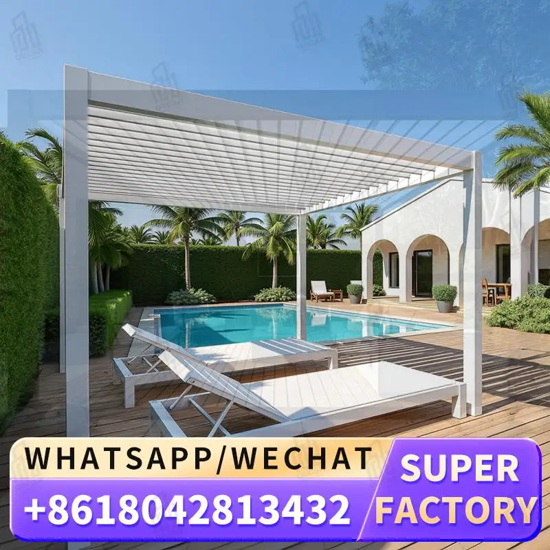 

10x10 10x12 12x12 12x14 Ft Modern Outdoor Bioclimatic Waterproof Aluminium Motorized Louvered Pergola pergola