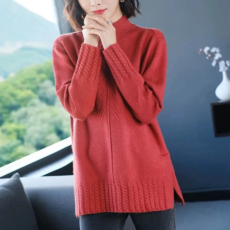 

New 2024 Women Pullover Turtleneck Sweater Autumn Long Sleeve Slim Elastic Korean Simple Basic Cheap Jumper Solid Color Bottomin